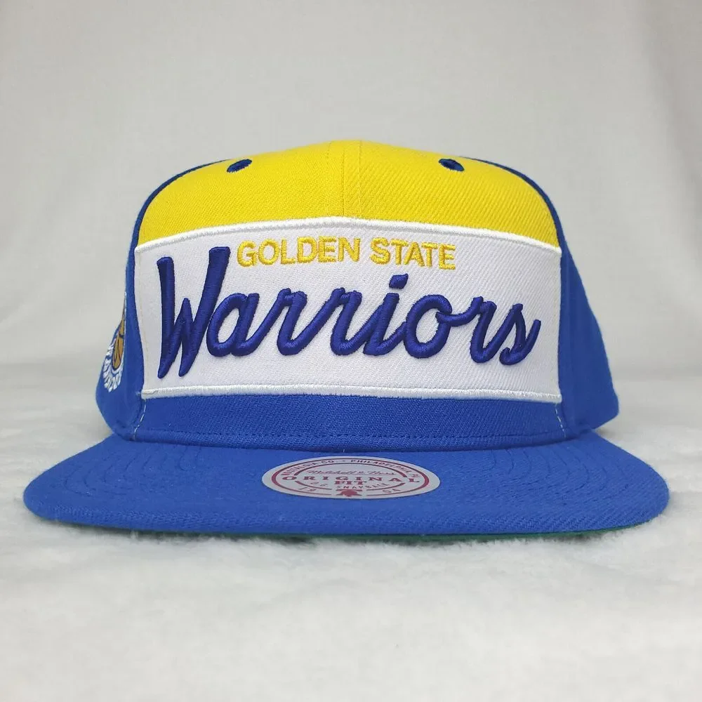 Golden State Warriors Mitchell & Ness‎ NBA Snapback Hat Cap Script 3D Logo NWT